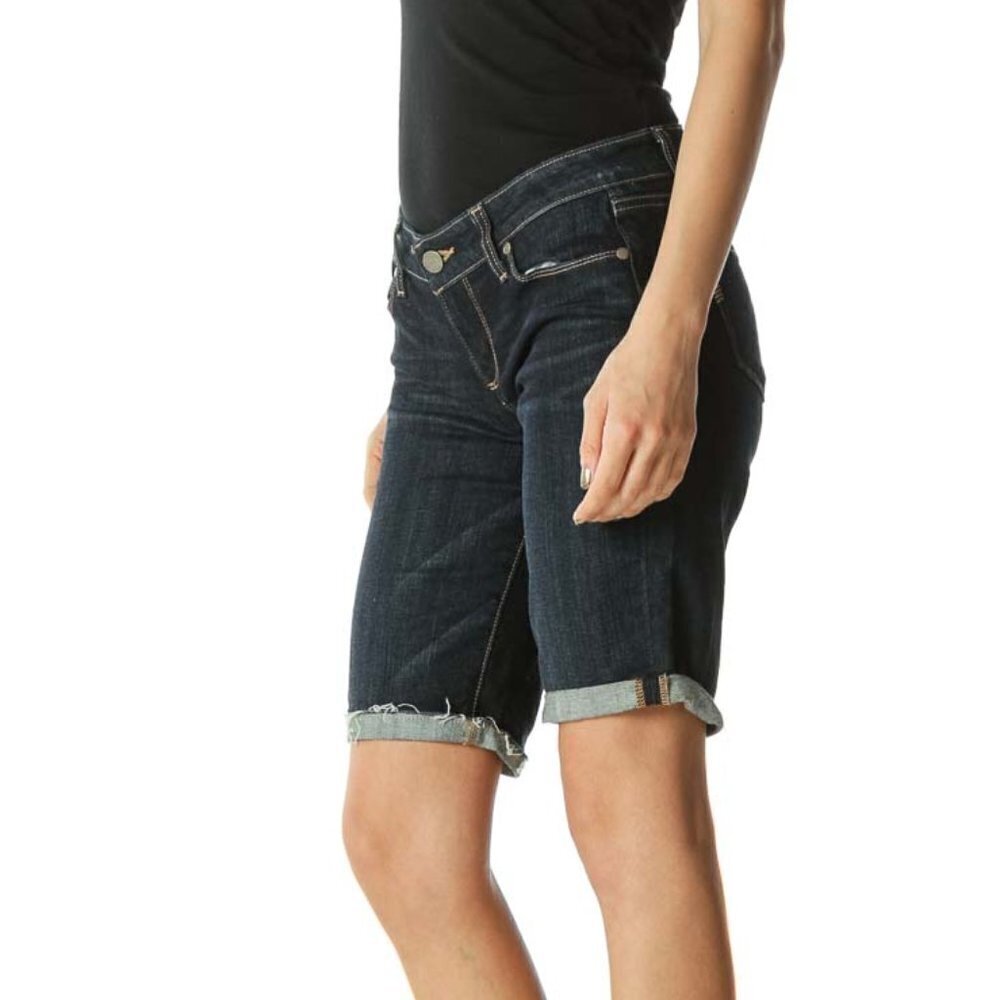 Paige Blue Dark Wash Cuffed Capri Denim - Picture 2 of 3